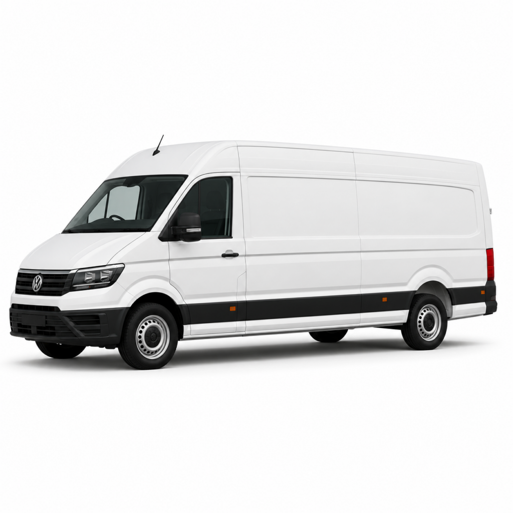 Weißer VW Crafter hoch/lang als Miettransporter